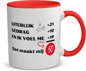 Akyol - Cadeau 50 ans Sarah et Abraham - tasse à café - tasse à thé - rouge - Hourra 50 ans - cadeau 50 ans - anniversaire homme et femme - avec impression - - texte drôle - anniversaire - anniversaire - - contenu 350 ML