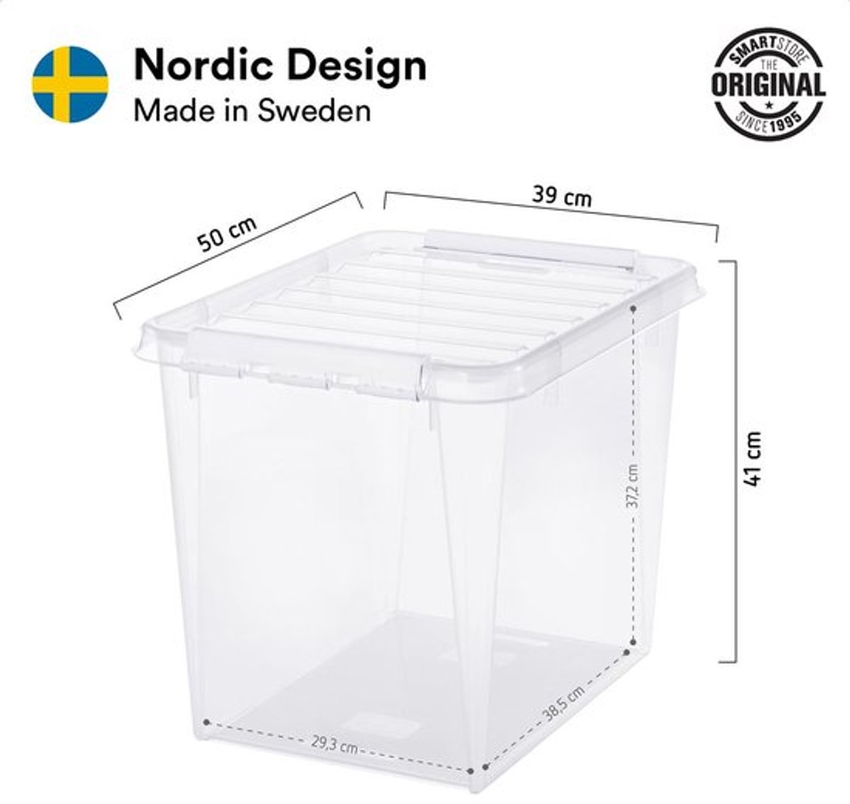 SmartStore 52L grote plastic opbergdozen met deksel, 3 stuks, versterkt, helder, 10 jaar garantie, voedselveilig, clip vergrendeld, stapelbaar en nestbaar, BPA-vrij, L 50 x B 39 x H41 cm