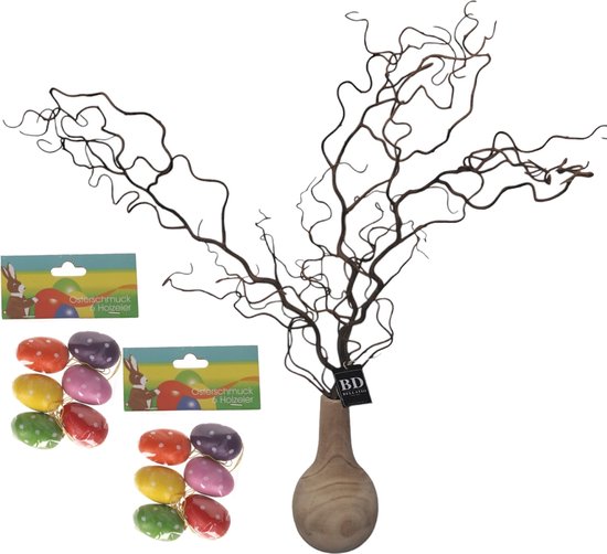 Branche de Pâques artificielle de noisetier Bellatio Design - avec œufs de Pâques à pois - 87 cm - Décoration de Pâques branches artificielles