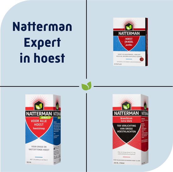 Natterman Droge Hoest & Keelpijn 2-in-1 Siroop - Verlicht droge en kriebelhoest - Verzacht de keelpijn - Hoestdrank - Medisch hulpmiddel - 150 ml