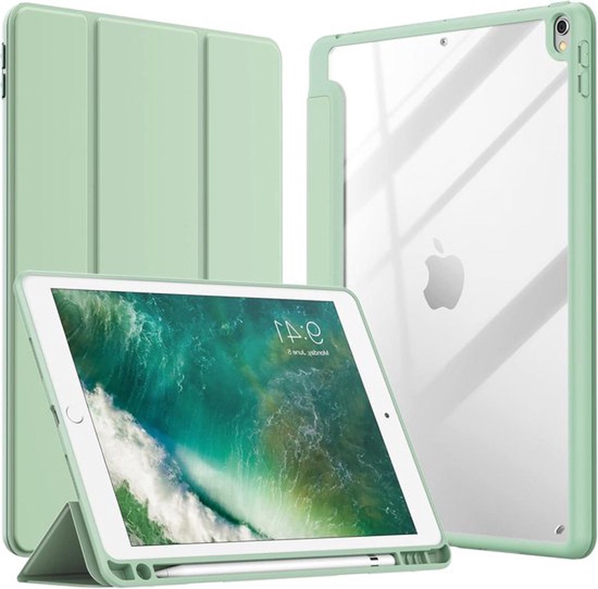 Transparante iPad Air 3 en iPad Pro 10.5 Case met Pencil Houder - Slank en Schokbestendig - Matcha Groen