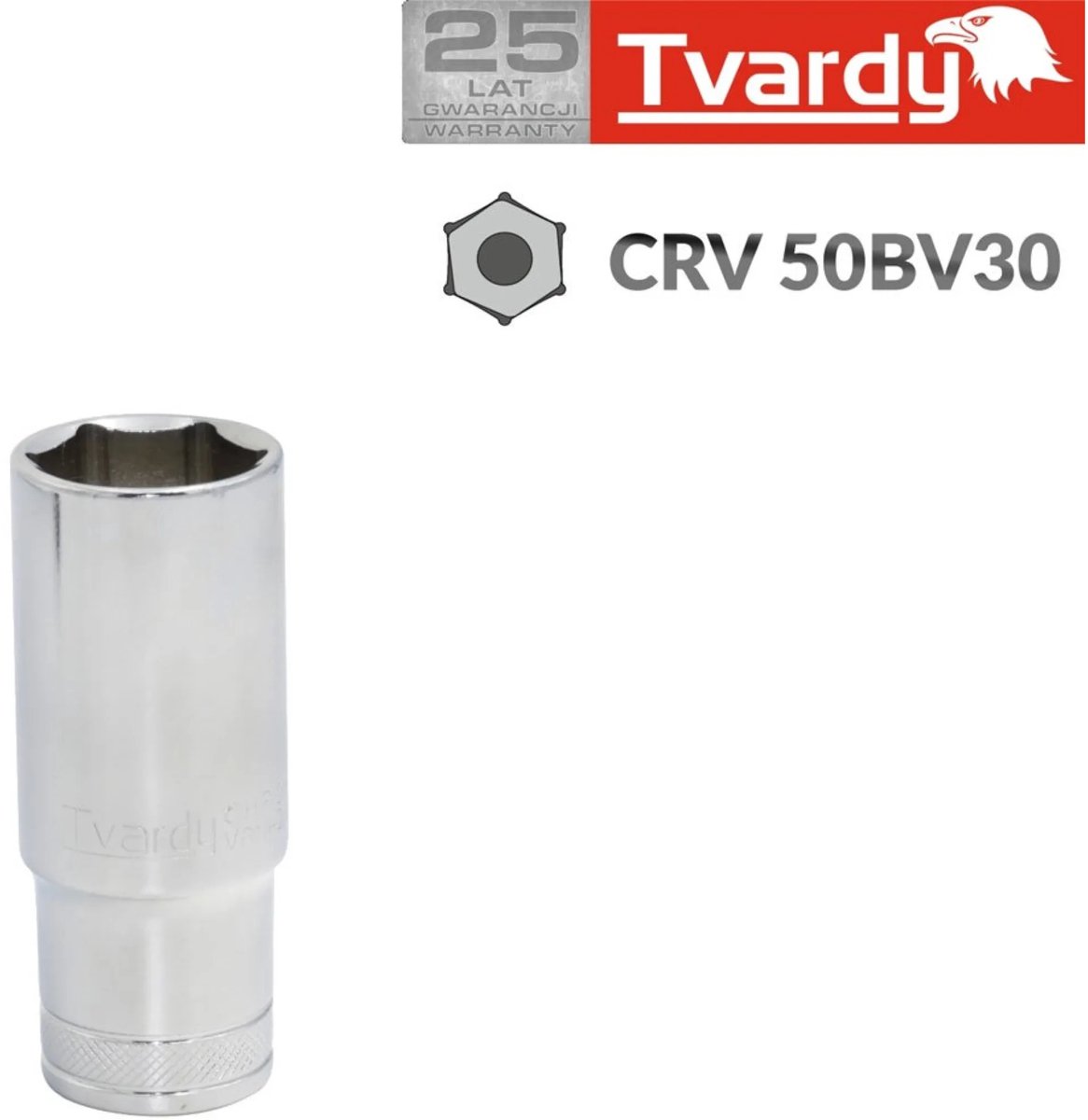 Tvardy Diepe zeskantdop - extra diep - 6 mm - chroom vanadium - knurvelring