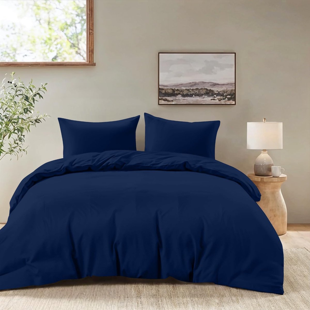 Azalia Dekbedovertrek 240x220 cm met 2 kussenslopen 65x65 cm - Donkerblauw - 240x220 volwassen bedset van 100 procent microvezel