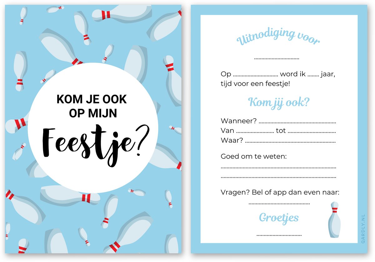 Uitnodiging kinderfeestje bowlen - 10 stuks - Uitnodiging verjaardag - Inclusief enveloppen - Uitnodiging bowling feestje