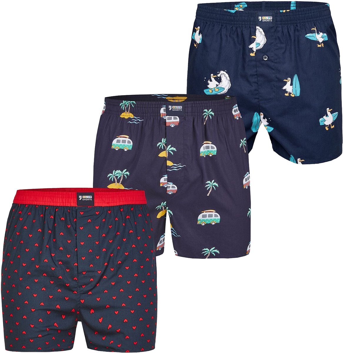 Happy Shorts Wijde Boxershorts Heren Met Print 3-Pack - Maat L