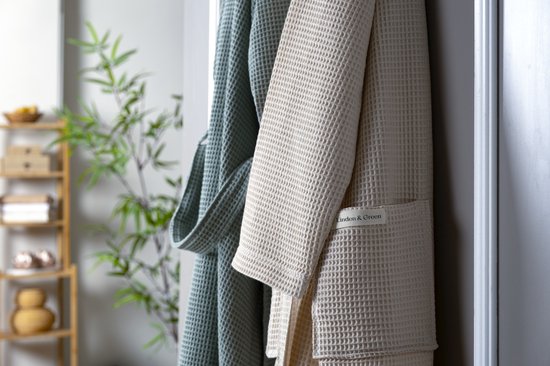 PandaHome - Badjas Unisexe - Badjas Gaufré 100% Katoen - L - Pierre - Gaufre en Katoen - Kimono - Badjas Femme - Peignoir Homme - Badjas Badjas et Homme - L