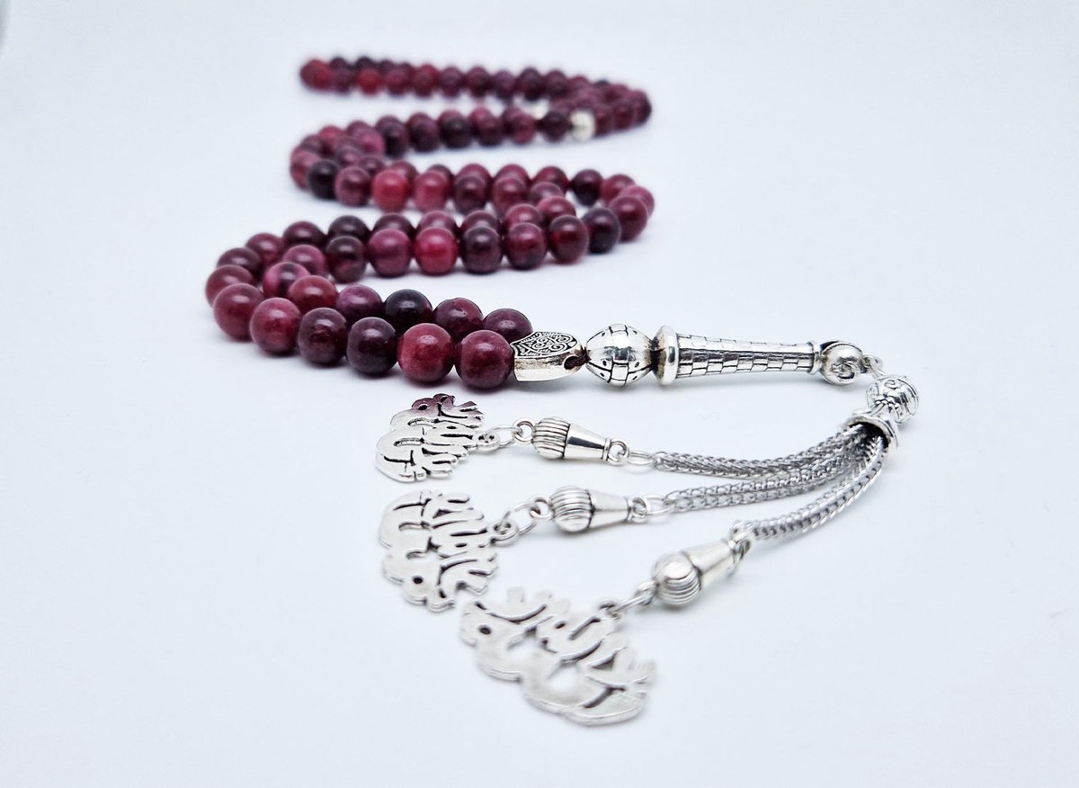 Handgemaakte tesbih "Tasbih" natuursteen "Lepidolite" - Aantal kralen 99 - Diameter kralen 8MM - met metaal tassel "La alih ala allah" - Een mooi cadeau-idee