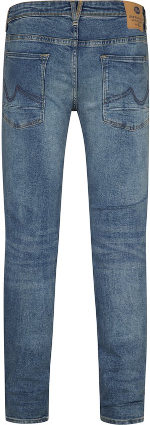 Achterkant van een blauwe spijkerbroek van Nash, nauwsluitend model, met open achterzakken en een label.