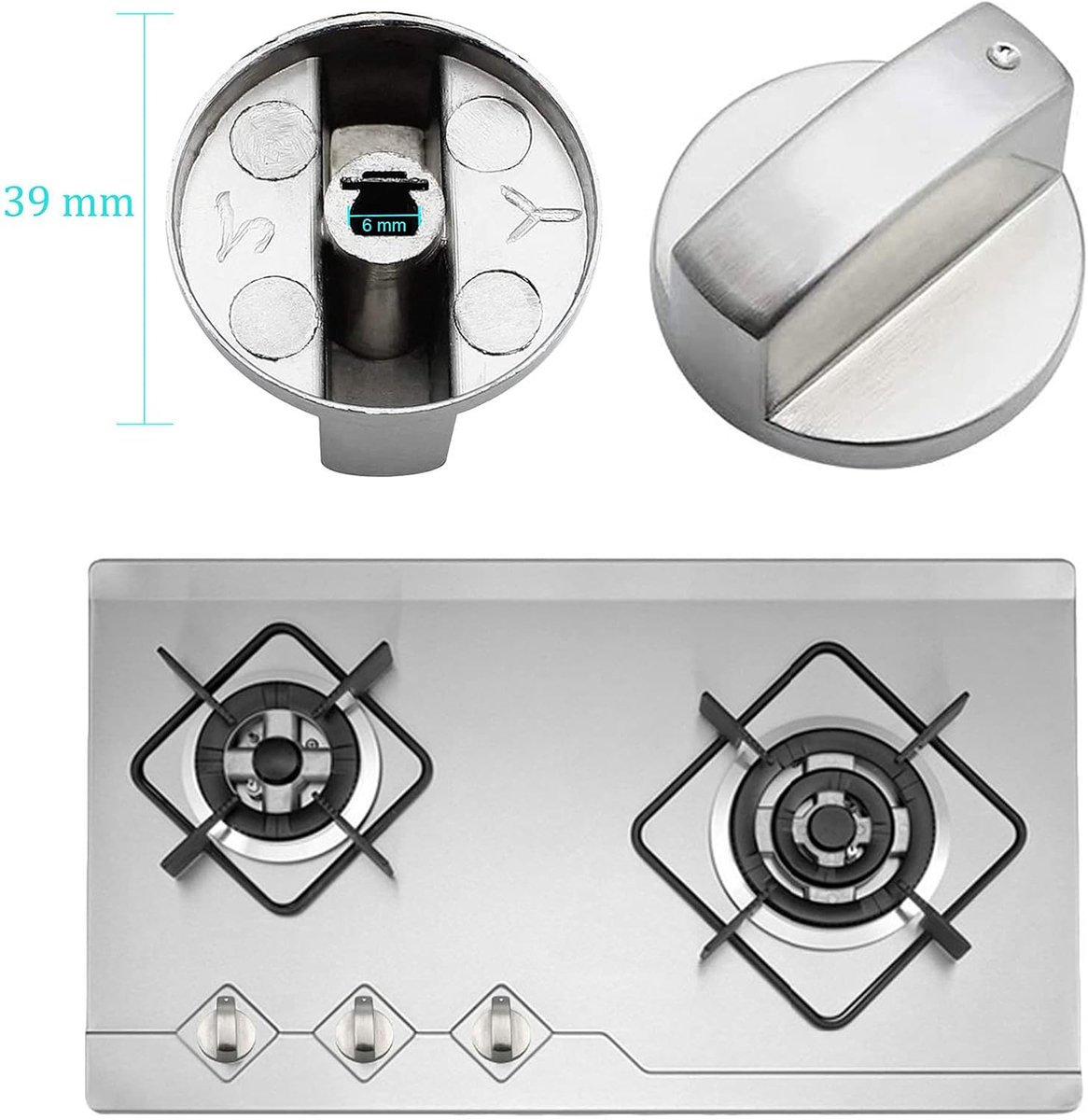 Naugan 5 Pcs Metalen Gasfornuis Knoppen 6Mm Fornuis Controle Range Oven Knop Brander Knop Gas Kookplaat Schakelaar Onderdelen