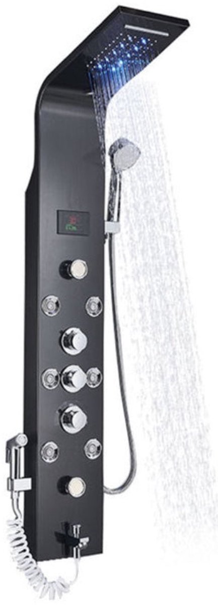 Douchepaneel SaniSupreme® Wellness HighLine met hand- en voetendouche LCD display led verlichting zwart