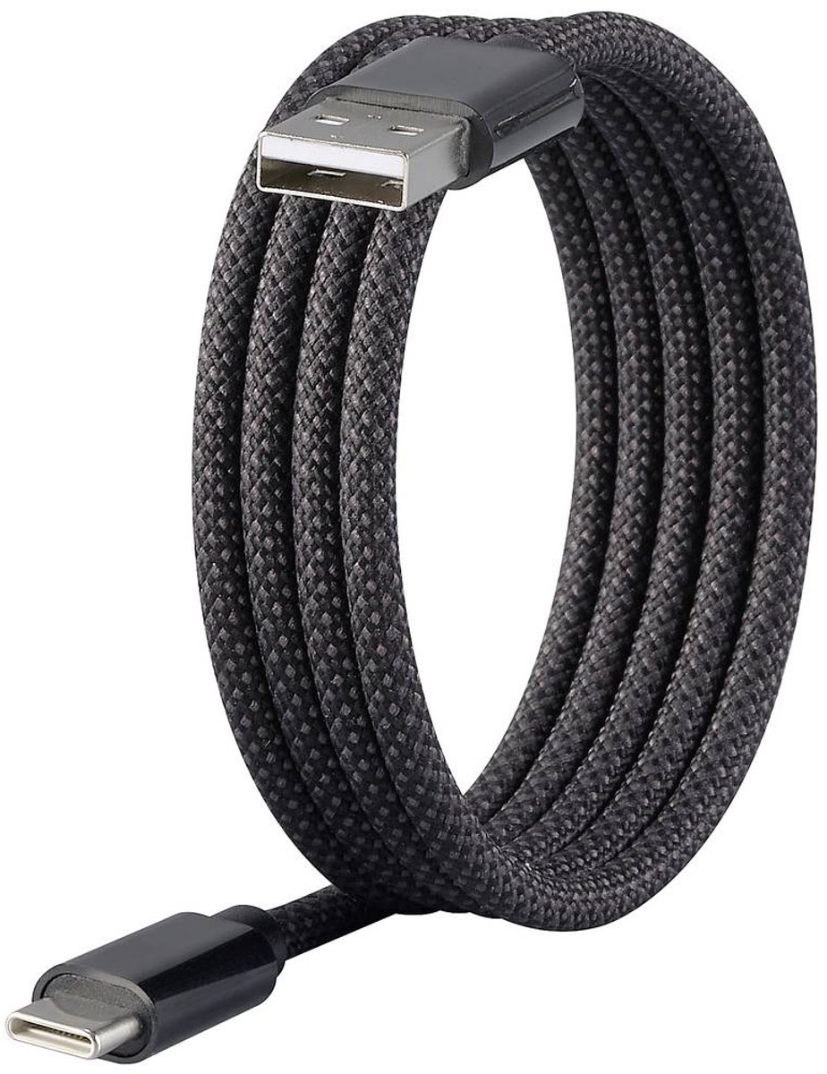 Renkforce RF-6437924 USB-kabel USB 2.0 USB-C stekker, USB-A stekker 1.00 m Zwart Met magnetische opwikkeling, Stoffen m