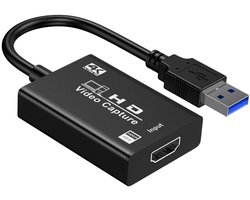 Video Capture Card HDMI naar USB 3.0 - 4K adapter kabel connector - geschikt voor o.a. laptop, Nintendo Switch, PlayStation, Xbox, Windows, MAC - Game Capture - live streaming - zwart