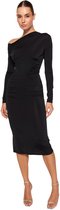 Trendyol manches Standard col asymétrique robe de soirée en simili cuir noir sur mesure avec corsage tricoté TPRAW24EL00053.