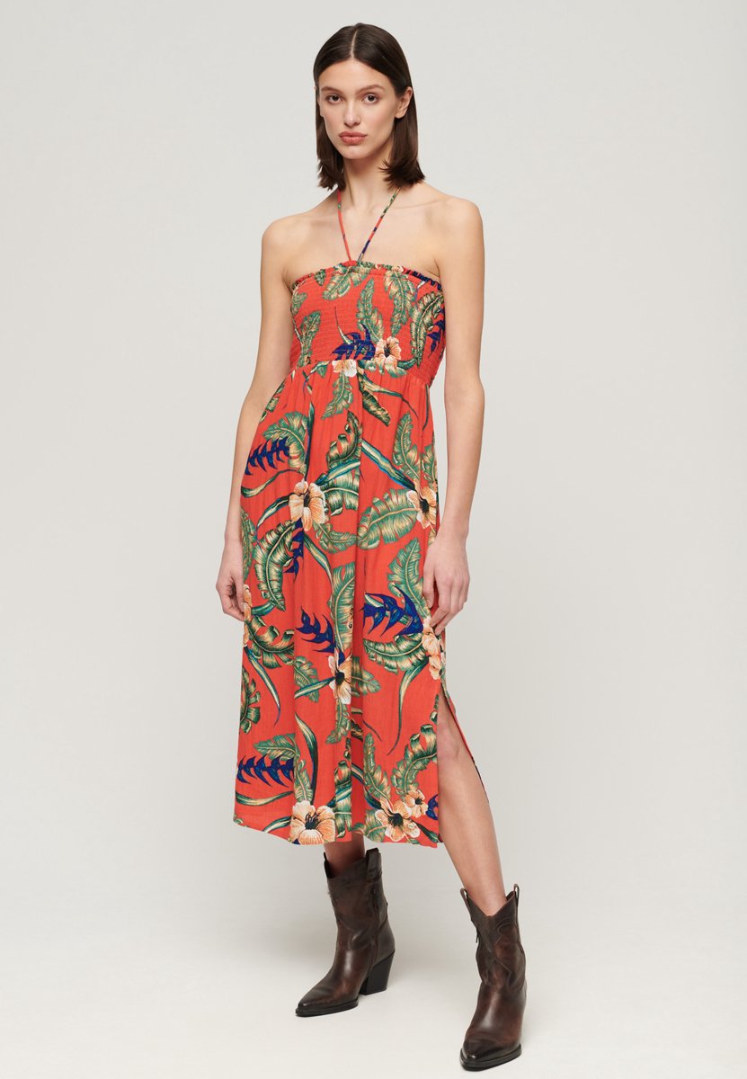 Superdry Midi-strandjurk met smokwerk Dames Jurken Rood