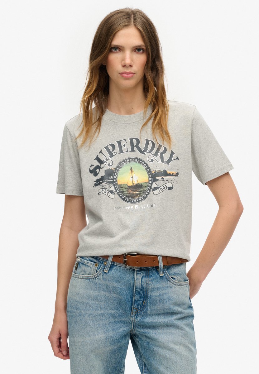 Superdry Travel Souvenir T-shirt met relaxte pasvorm Dames T-shirts Beige