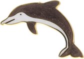 Behave® Pin kledingpin sierpin dolfijn bruin wit emaille 2,7 cm