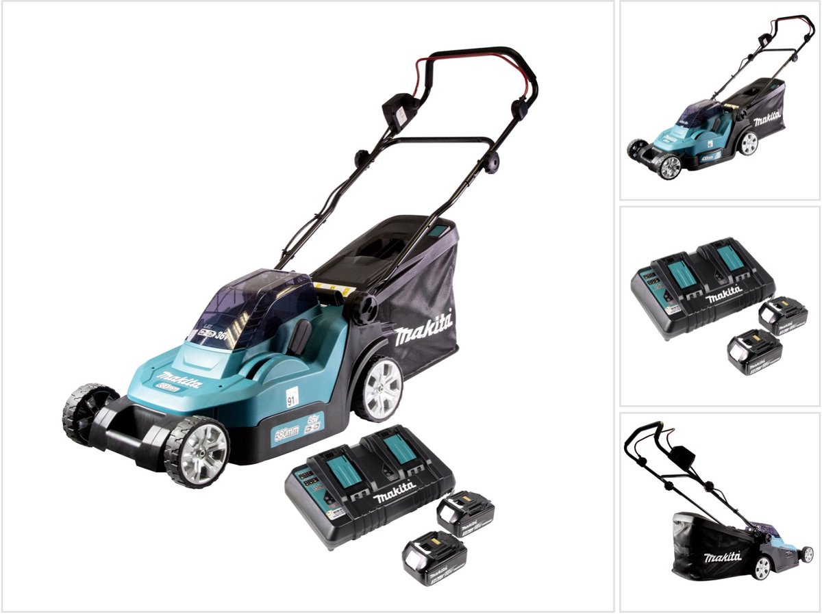 Makita DLM 432 PF2 accumaaier 36 V (2x 18 V) 43 cm + 2x accu 3,0 Ah + dubbele lader