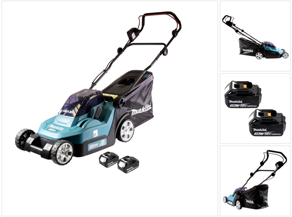 Makita DLM 382 F2 accu grasmaaier 36 V ( 2x 18 V ) 38 cm 40 l + 2x accu 3.0 Ah - zonder lader