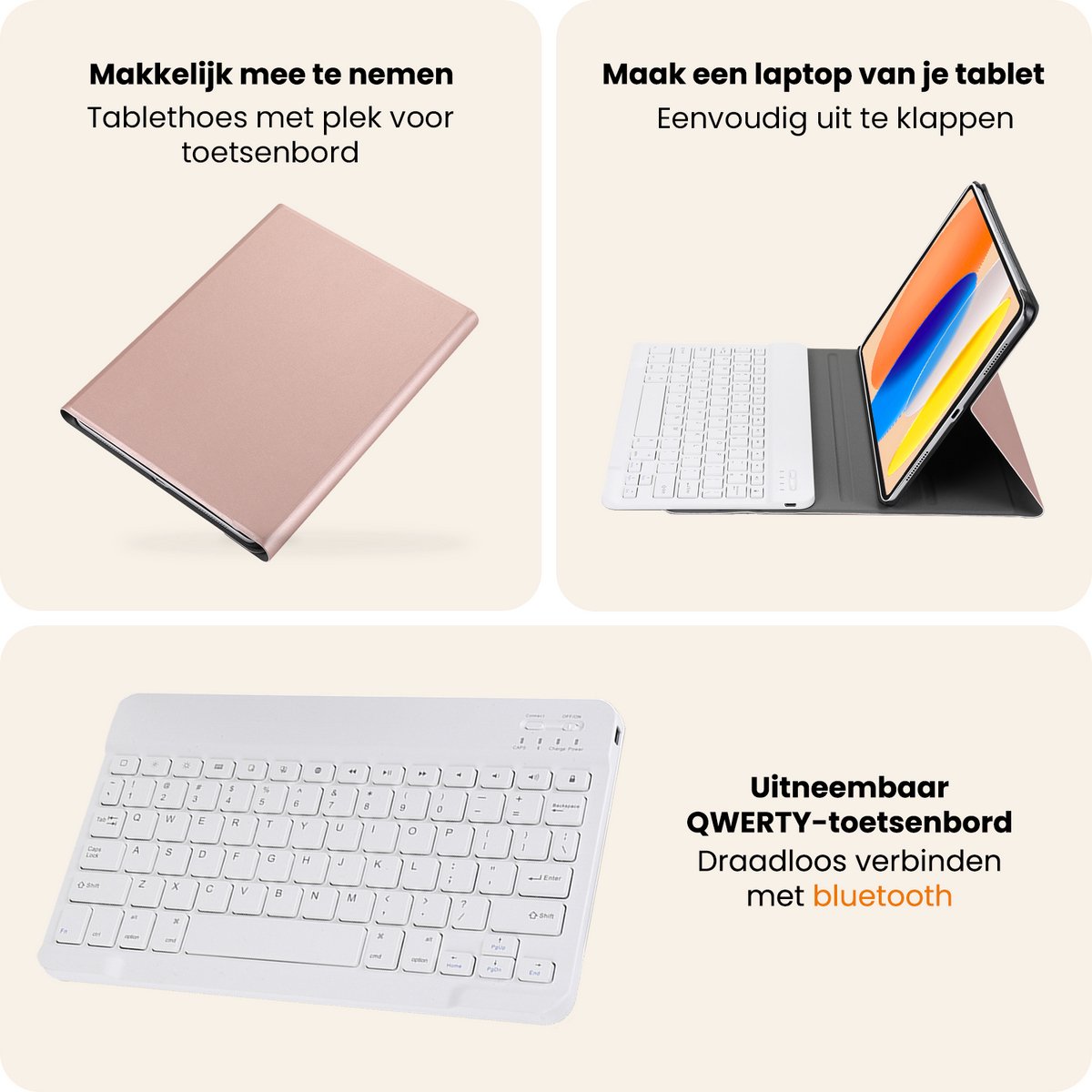 Hoesje - Geschikt voor Apple iPad A16/A18 (2025/2026) - 11 inch (11e & 12e generatie) - Keyboard Book Cover - Toetsenbord Case - Hoes - Rosé goud — cadeau in Telefoon & Tablet - foto 4