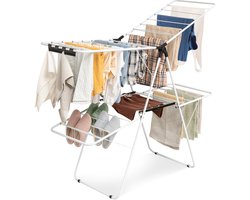 COSTWAY Opvouwbaar wasrek 2-traps, wasdroger met in hoogte verstelbare vleugels en antislip voeten, vleugeldroogrek, stalen frame, vleugelwasrek, staand droogrek, wit