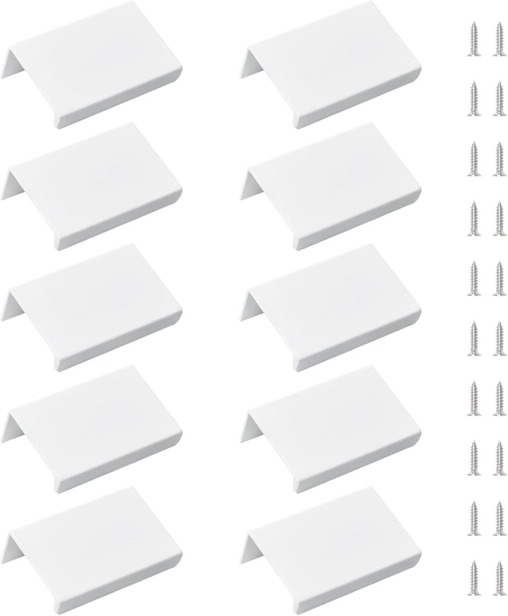 Famanu - Witte opbouwrandgrepen voor één-vingerbediening, aluminiumlegering lade-handgrepen in moderne stijl met rechte hoek, 10 onzichtbare grepen voor kledingkastlades, metaalwerk, 50 mm