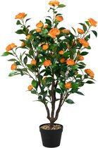 Twee 95 Cm Kunstcamelia Kunstplant Met Nepbloemen In Een Cementpot Nepbloemenplant Met 24 Bloemen 2 Rood
