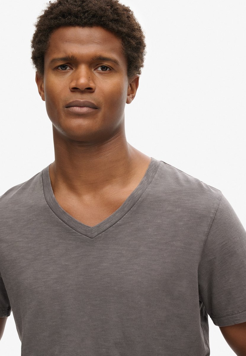 Superdry Slub-T-shirt met V-hals en korte mouwen Heren T-shirts Grijs