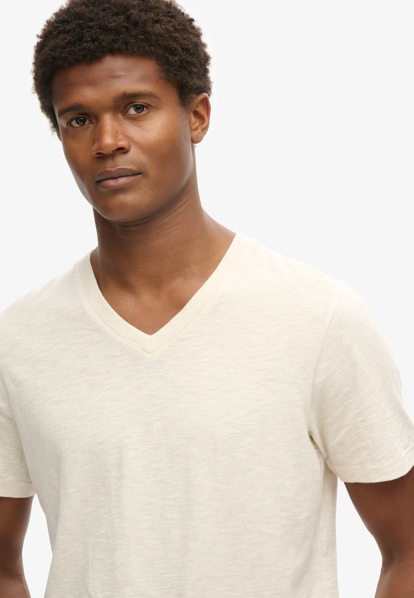Superdry Slub-T-shirt met V-hals en korte mouwen Heren T-shirts Creme