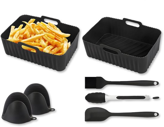 9 Delige Airfryer Accessoires - Geschikt voor Ninja AirFryer - Siliconen Bakjes - Bakpapier - Wanten - Tang