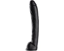 Nooitmeersaai - Realistische dildo met balzak - Siliconen - Zwart - 38cm