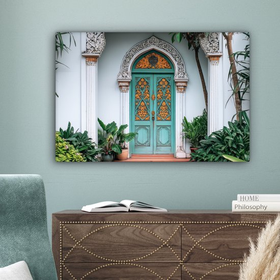 Canvas schilderij 90x60 cm - Exclusieve wanddecoratie Deur - Patronen - Planten - Muurdecoratie woonkamer - Slaapkamer decoratie - Kamer accessoires - Schilderijen op canvas
