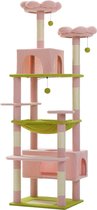 Bol.com Kattenu MeowMansion - Grote Krabpaal Voor Grote Katten - Grote Krabpaal XXL katten - Roze/groen - 184 cm hoog aanbieding