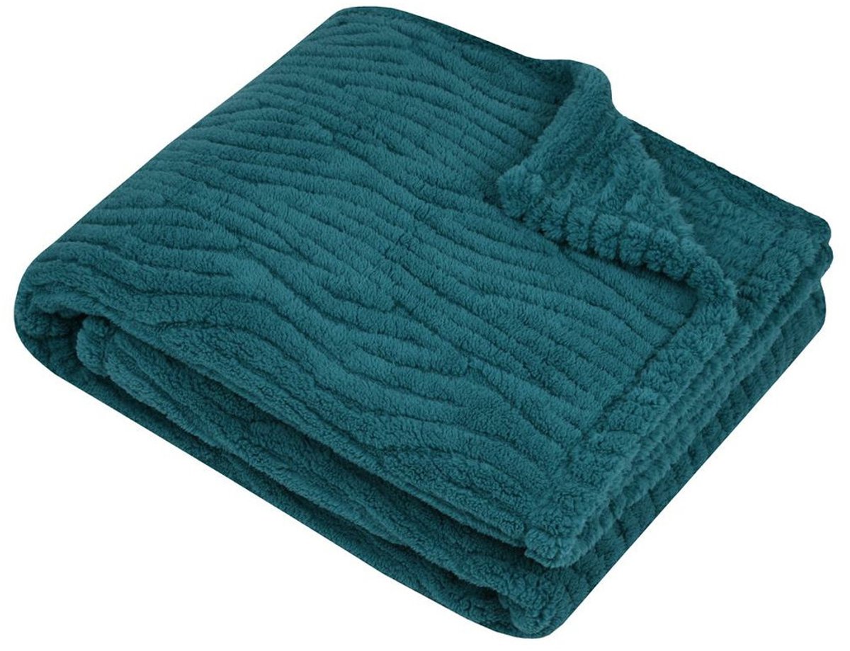 Stof Textiles Plaid / bankdeken / bedsprei Columbia - zeeblauw - 180 x 220 cm - zachte polyester stof - 2 persoons