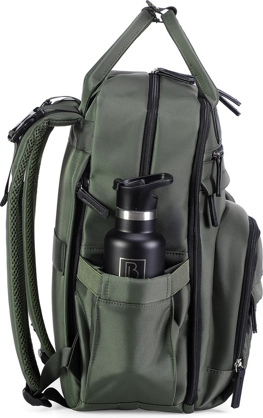 Brisby Premium Luiertas – Uitgebreide en Functionele Verzorgingstas – met buggymontage – Anti Diefstal Vakken - Reistrolley Sleeve - Inclusief verschoonmatje t.w.v.15,99 euro en speenhouder - Levenslange Garantie - Groen — afbeelding 3
