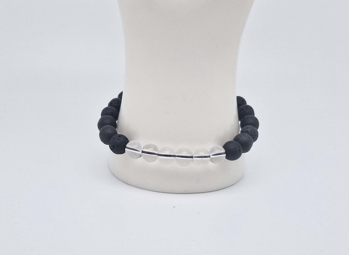 Handgemaakte "Armband Vulkanische" natuurstenen armband “Lava Donker -Bergkristal ” - 8 mm diameter van de korrel- Diameter armband 20 cm - Een mooi cadeau voor familie en vrienden