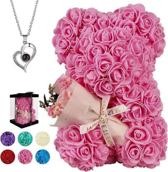 Teddybeer met Eeuwige Roos en Ketting, Rozenbeer Verjaardagscadeaus voor Vriendin of Moeder, Verjaardagscadeau voor Vrouwen, Gepersonaliseerd Valentijnsgeschenk Haar, Moederdag (Rood-BYS Teddybeer met Eeuwige Roos en Ketting, Rozenbeer Verjaardagscadeaus voor Vriendin of Moeder, Verjaardagscadeau voor Vrouwen, Gepersonaliseerd Valentijnsgeschenk Haar, Moederdag (Rood-BYS