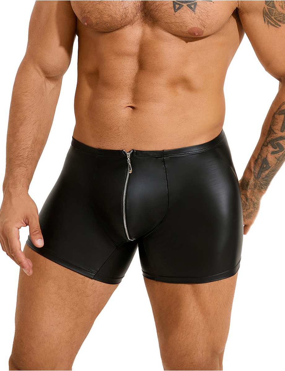 PleazureX leren boxer met rits kruis - Sexy - Heren ondegoed - onweerstaanbaar - heren lingerie - Maat M