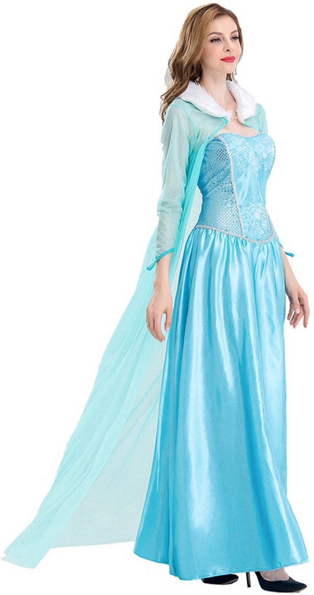 Joya Party® Verkleed Jurk Volwassenen | Blauwe Glamour Jurk | Carnaval Verkleedjurk Dames | Prinsessenjurk Vrouwen | ijsprinces | Carnavalskleding | Maat S — afbeelding 4