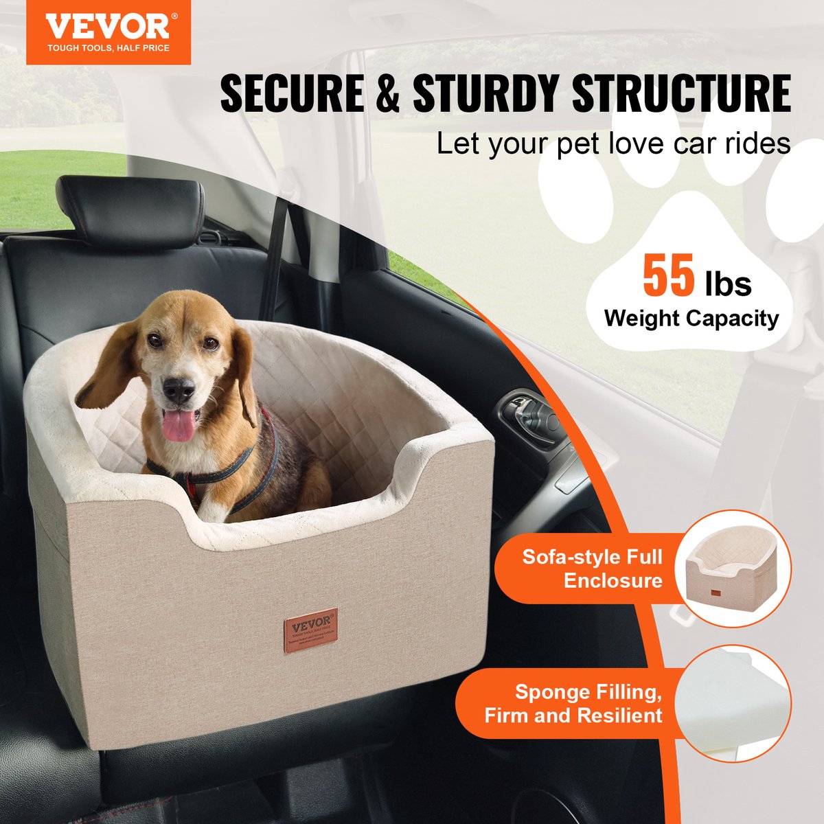 VEVOR Hondenautostoel voor-/Achterzit Hondenstoel Auto 560x508x410mm 25kg Bruin – foto 8