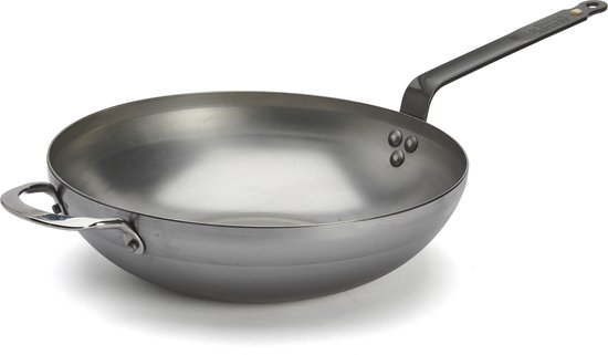 de Buyer Wok - Brede bodem - Mineral B - Ø 32CM - inductiegeschikt - Plaatstaal - PFAS-vrij
