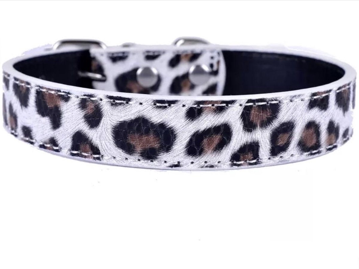 Honden Halsband Panterprint - PU Leren Halsband Panterprint - Maat S - Kleine Honden