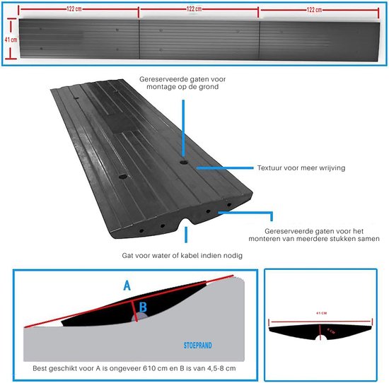 DAQXYH Drempelhelling Voor Rolstoelmobiliteit, Zware Oprit Oprijplaten Hoge Belasting Antislip Stoepranden Wandelaar Kar Scooter Black 49x38x15cm 1884119067