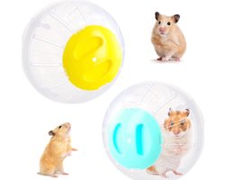 Hamsterbal 145 cm communwiel - transparant kunststof - speelgoed Hamsters en knaagdieren - blauw geel - 2 stuks