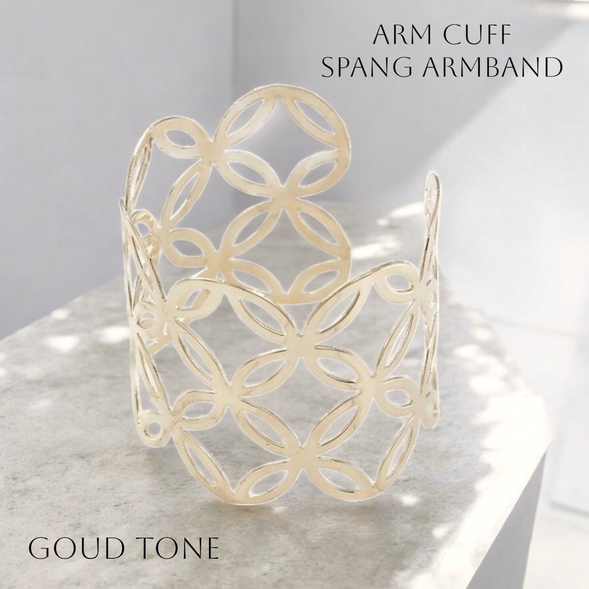 Fashion jewelry - Plizz jewelry - Spang armband / Arm Cuff - Open Crossed Circles (bloemen) - Goud Tone - Breedte 5,5 cm - volwassen jeugd - dames meisjes - casual - feest gala bruiloft