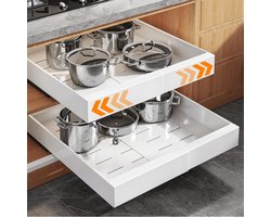 Posity Schuiflade – Keukenkast Organizer – Gootsteenkast/Lade Organizer - binnenlade keuken – Uittrekbaar en Verstelbaar (32-52 cm) – Telescopisch – Wit