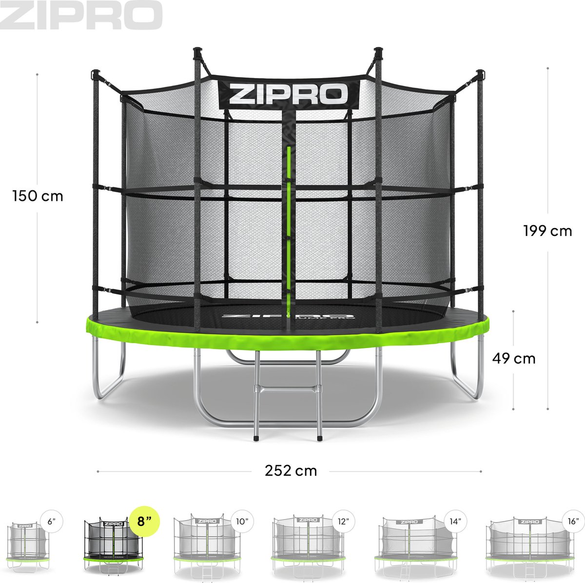 ZIPRO Jump Pro IN - Trampoline - Ø252cm 8FT - Trampoline met veiligheidsnet - Voor kinderen - Inclusief Ladder - max. 150 kg – foto 6