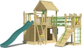 Jungle Gym speeltoestel van douglas hout - Jungle Olympus met gele glijbaan - Tuin speeltoestel voor buiten met zandbak en klimwand