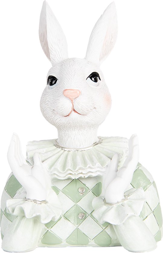 Clayre & Eef Image de décoration Lapin 16 cm Blanc Vert Plastique