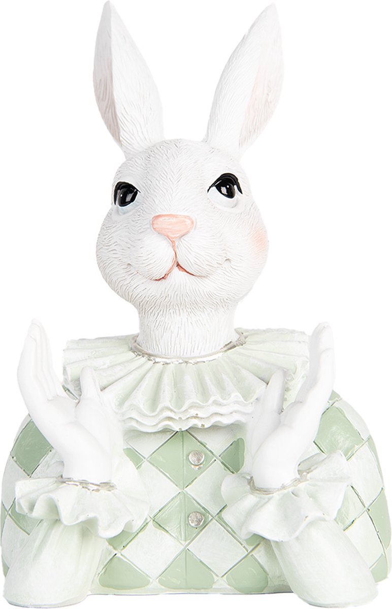 Clayre & Eef Decoratie Beeld Konijn 16 cm Wit Groen Kunststof