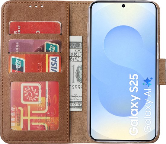 Étui avec 3 Protecteurs d'écran pour Samsung Galaxy S25 - Étui Arara avec porte-cartes - Marron